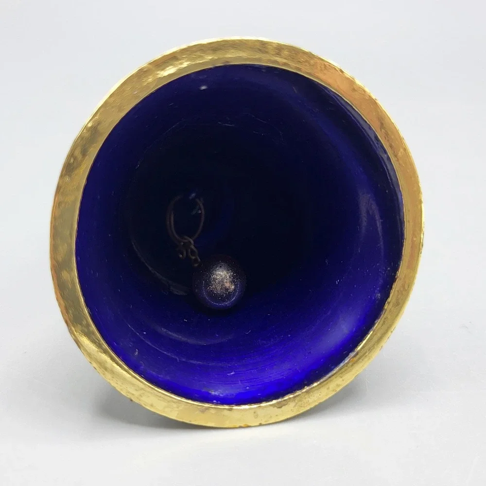 Cloisonne Bell Ornament Floral Enamel Filigree Blue Red Gold Holiday Decor